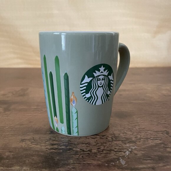 Starbucks Mug Green 2021 Happy Birthday Candles Ceramic 10 oz Coffee Cup Siren - Picture 3 of 8
